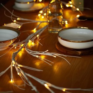 1pc LEDoor 6ft Warm-Glow Birch Garland with 48 LED Lights - Battery Operated, Pre-Lit Twig Vine Lights with Timer for Christmas Fireplace Mantle & Table Decoration, Indoor/Outdoor Use