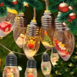 [10 LED Christmas String Lights] 10 LED Christmas Fantasy Indoor String Lights with Santa Claus And Tree Ornaments - Glam Style Battery Powered Garland, Button Control, for Wedding, Valentines, Thanksgiving, General Decor (Batteries Not Included) Hallowee