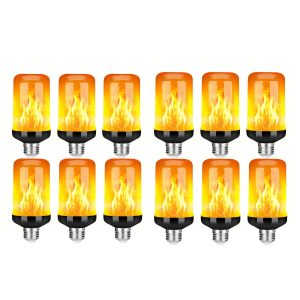 [2D Flat] 12pcs LED Flame Bulbs, Upgraded 4 Modes with Gravity Sensor, E26/E27, 6/12pcs Colorful Night Light for Halloween, Christmas, Party & Home Decor